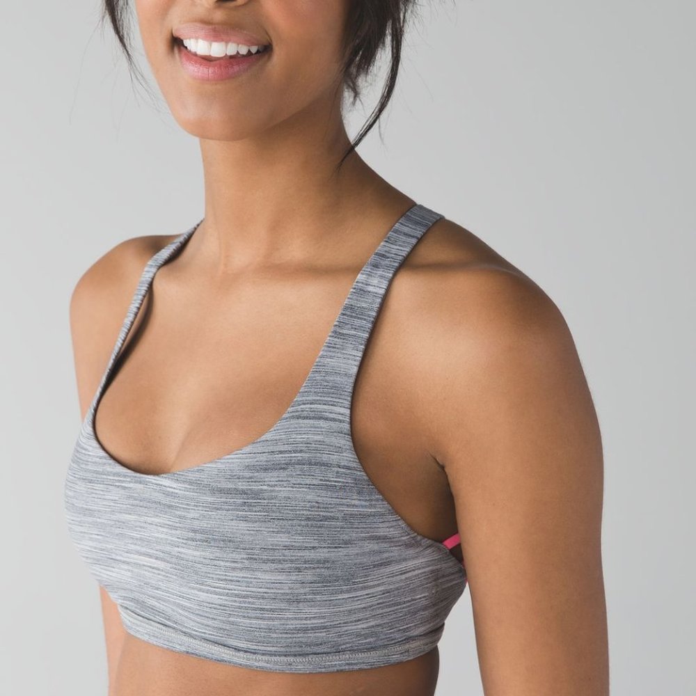 Lululemon Free to be Bra (Wild) Deep Coal / Flash Light, yoga gray and pink, 4
